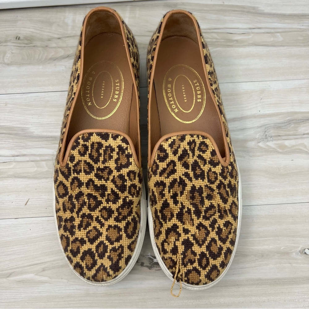 Stubbs & Wootton Slip On Leopard Print Loafers Flaw - Picture 2 of 10